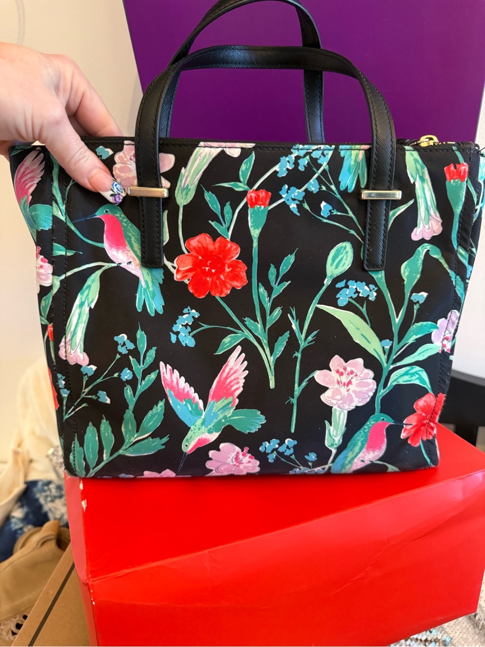 kate spade Black Floral & Teal Bird Tote - Picture 4 of 12